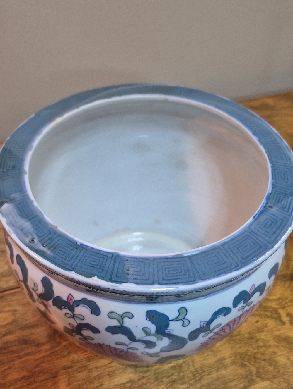 Vintage White Ceramic Planter with Green and Pink Floral Motif - Picture 9 of 14